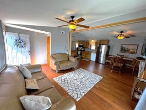 Cozy living room with kitchen area