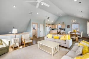 Bright, airy living room with decor.