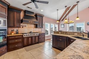 Spacious kitchen with modern appliances.